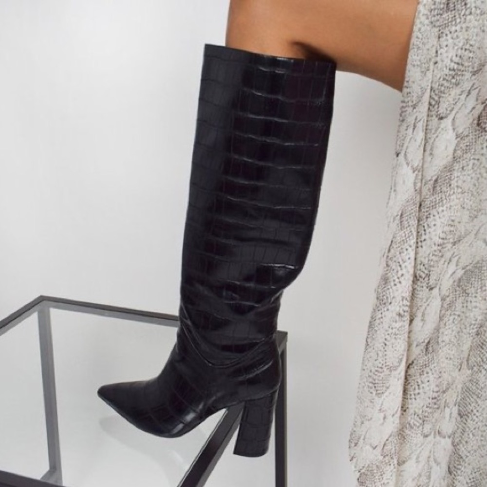 Jeffrey Campbell Siren Black Snake Knee High Boots